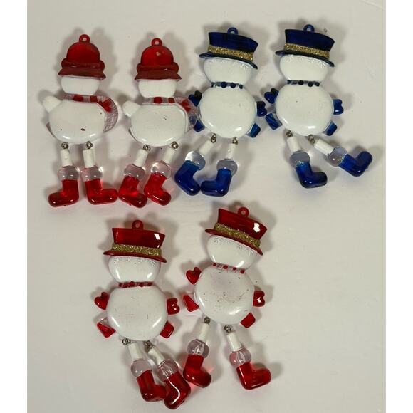 Set of 6 Dangle Legs Snowman Christmas Tree Ornaments Plastic - Picture 5 of 12